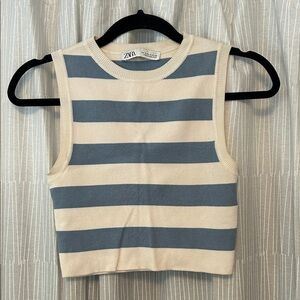 Zara Blue and Cream Striped Knit Tank